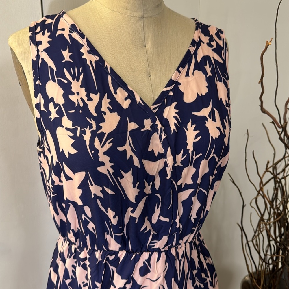 Pink and blue print high waisted sleeveless sundress - Picture 2 of 4